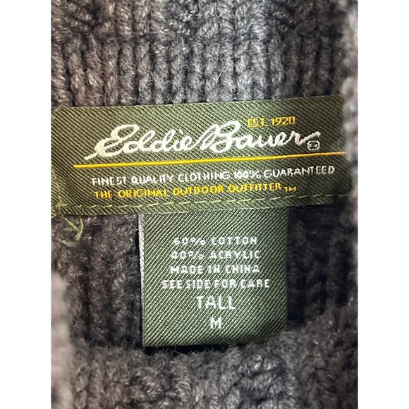 Eddie Bauer Cotton Blend Fishermans Cable Knit Turtle Neck Sweater Gray M‎ Tall - Picture 5 of 9